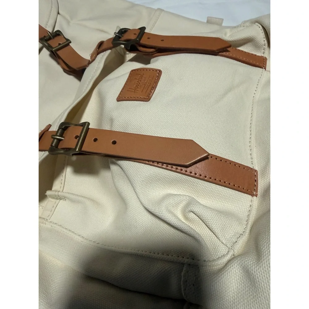 Herschel Little America Backpack Heavyweight Canvas Cream Tan Leather NWT $190